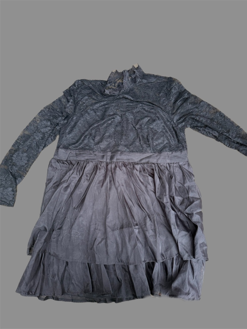 Women's Lace & Layered Tulle Dress Coat — black